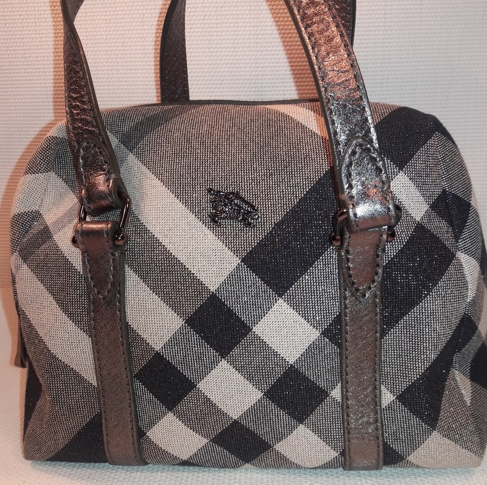 Authentic Burberry satchel gray/blk plaid metalic